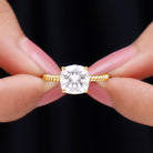 Rosec Jewels-Cushion Cut Moissanite Solitaire Ring with Gold Twisted Rope