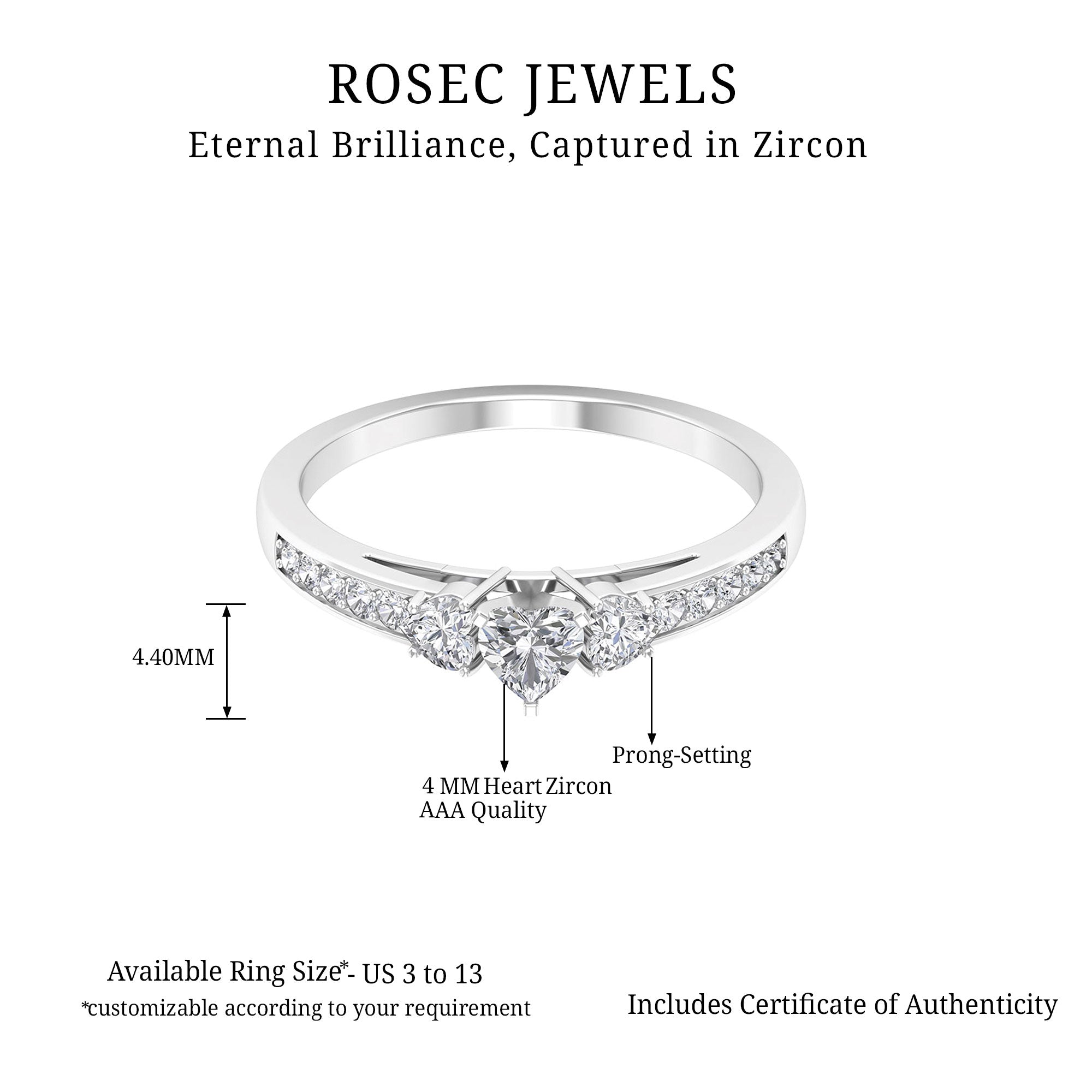 Rosec Jewels-Heart Shape Zircon Anniversary Ring with Side Stones