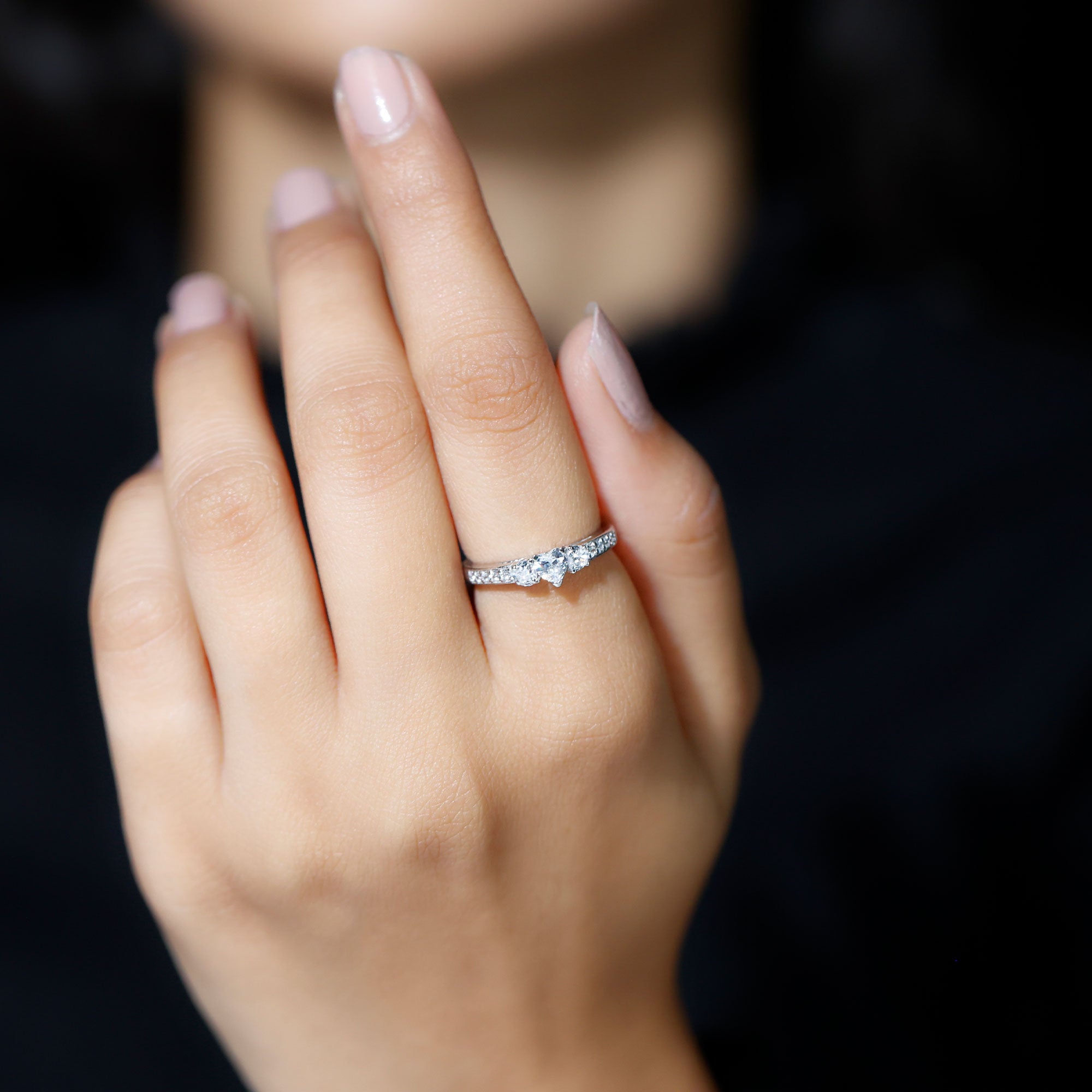 Rosec Jewels-Heart Shape Zircon Anniversary Ring with Side Stones