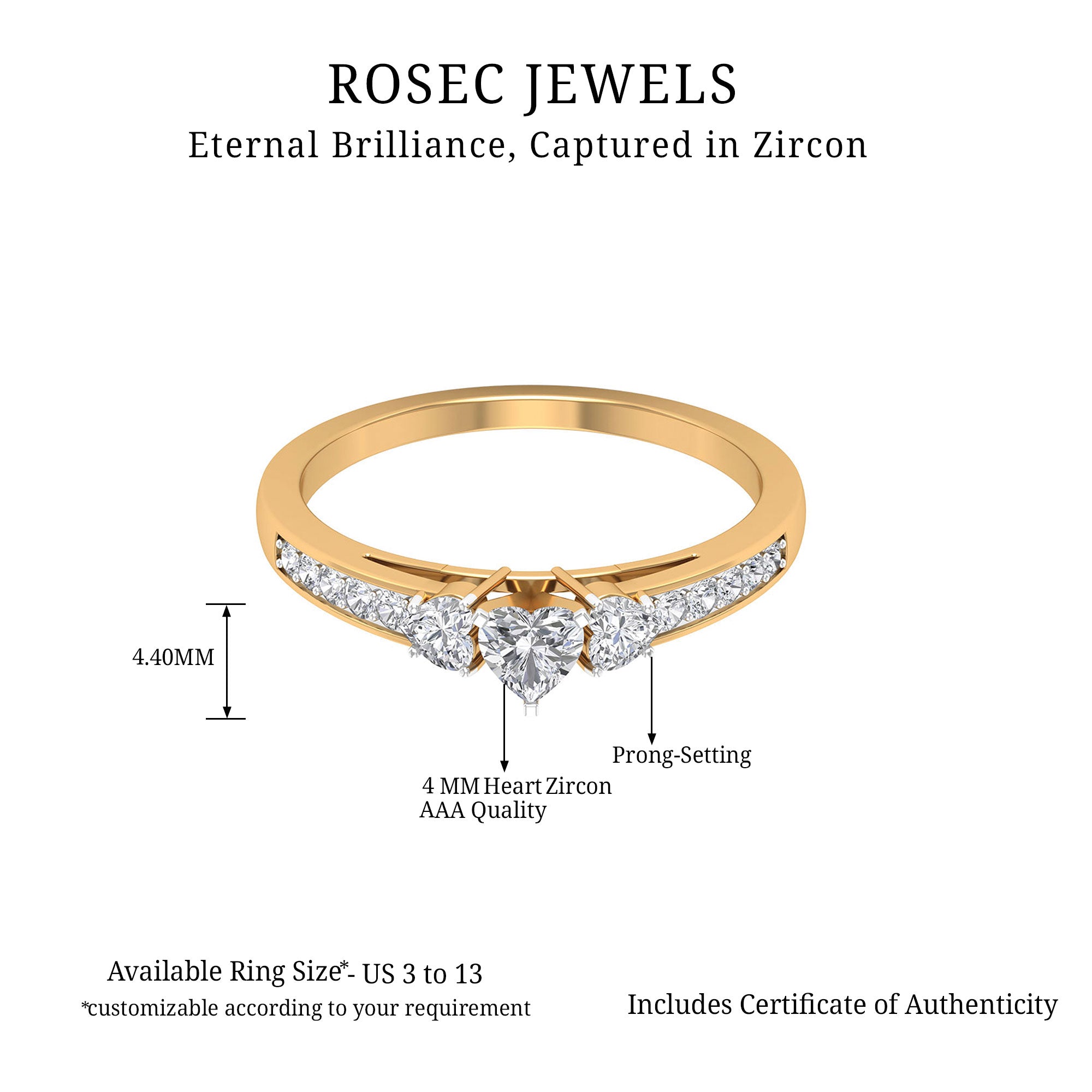 Rosec Jewels-Heart Shape Zircon Anniversary Ring with Side Stones