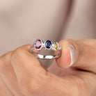 Rosec Jewels-Graduated Style Oval Cut Multi Created Sapphire Ring with Moissanite