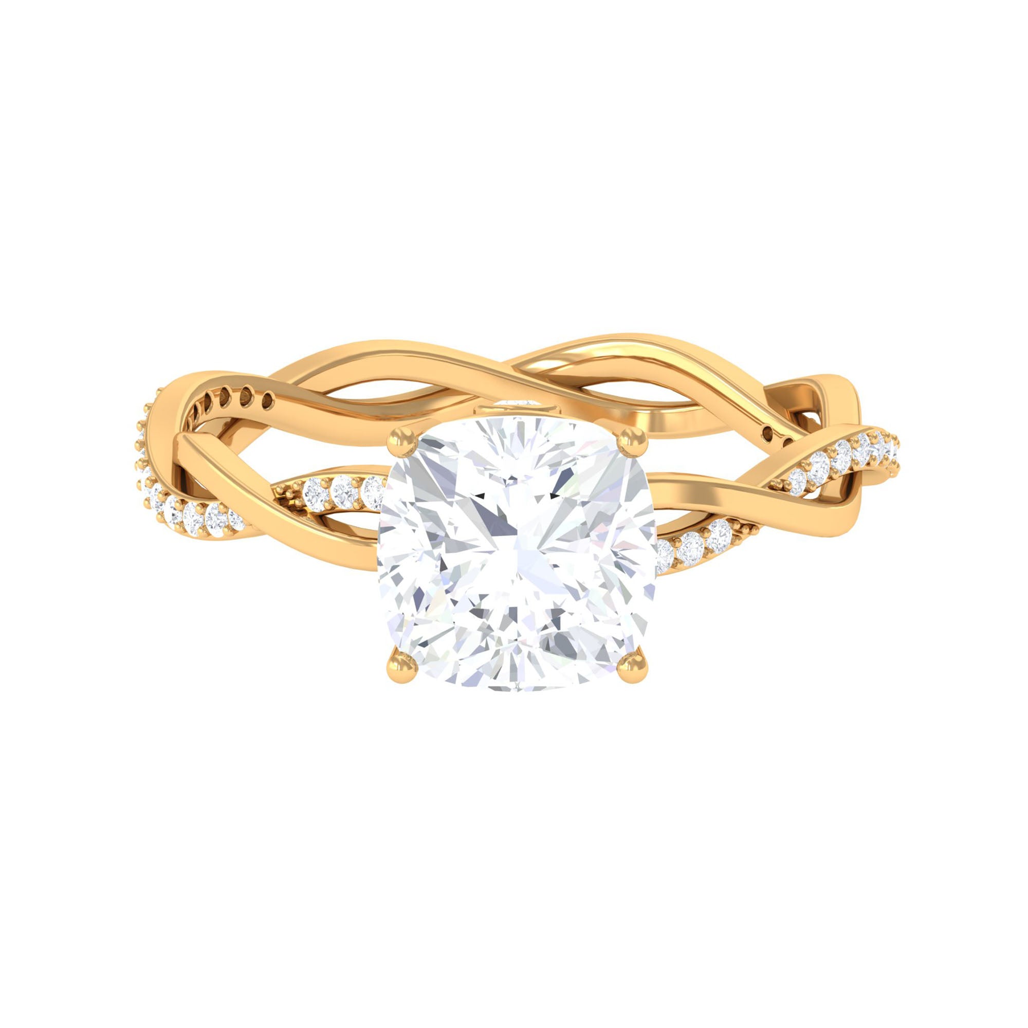 Rosec Jewels-2.25 CT Cushion Cut Solitaire Moissanite Braided Ring in Prong Setting and Hidden Style