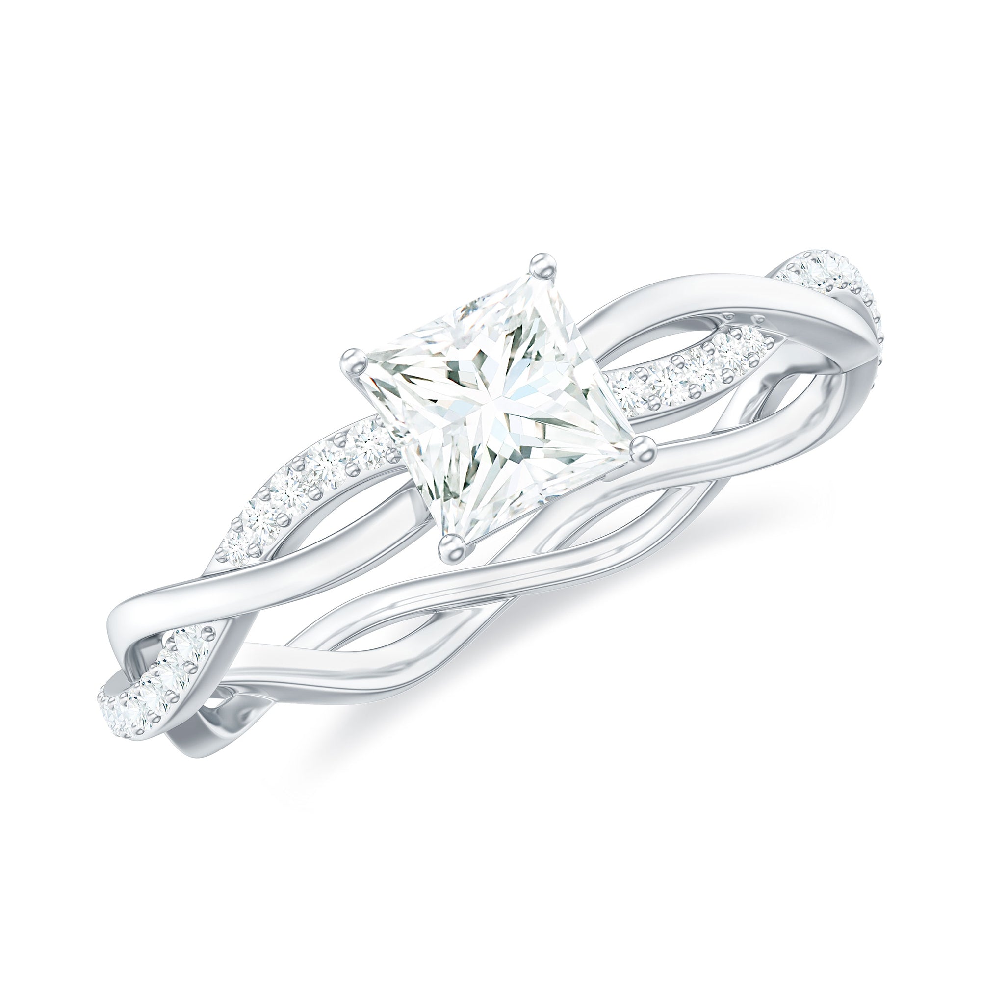 Rosec Jewels-Princess Cut Moissanite Solitaire Braided Promise Ring