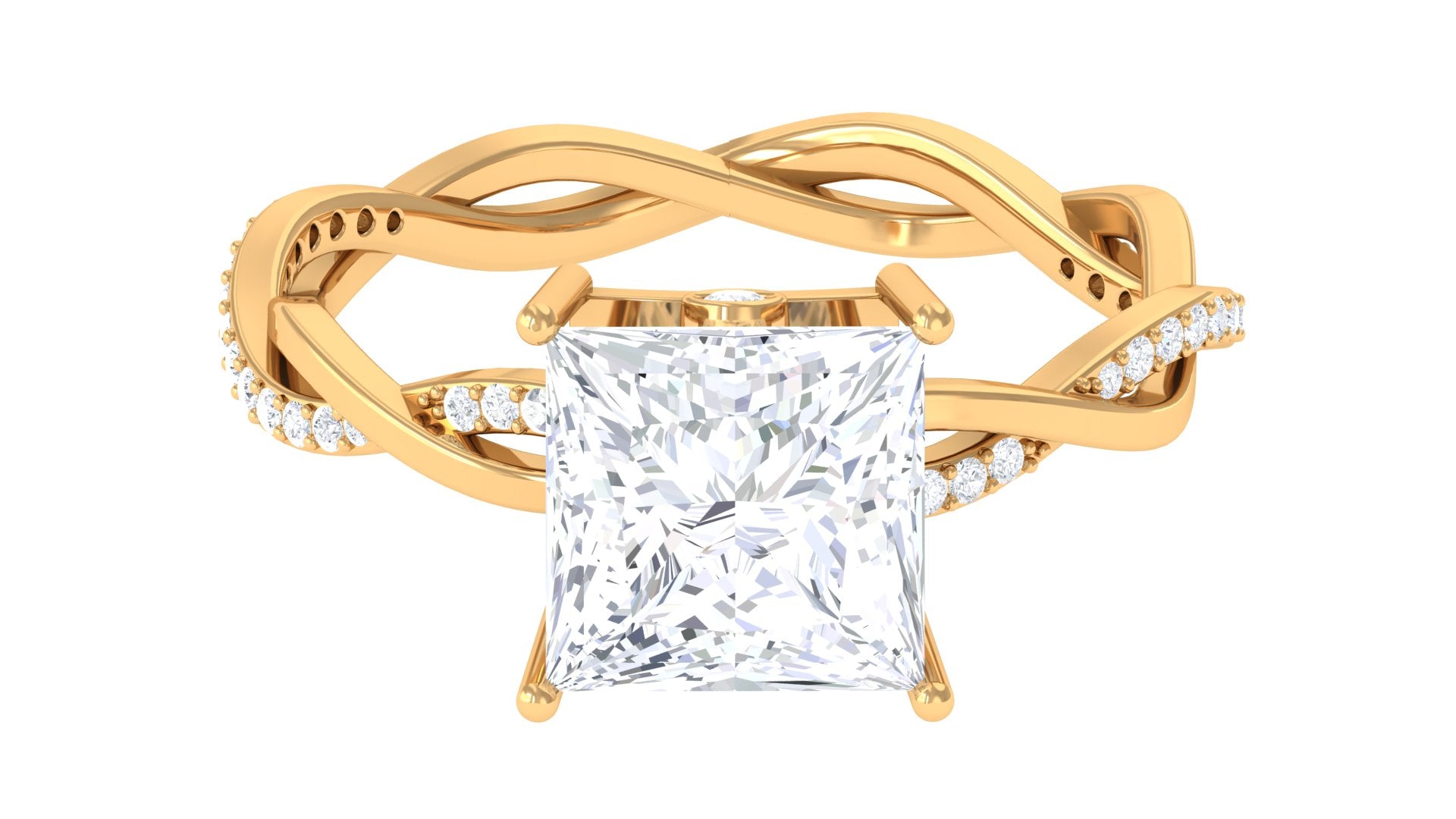 Rosec Jewels-3 CT Princess Cut Solitaire Moissanite Braided Ring in Prong Setting and Hidden Style