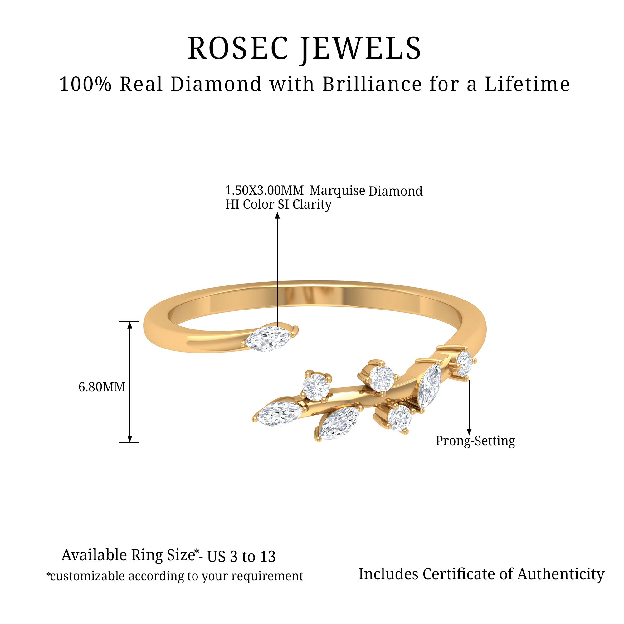 Rosec Jewels-Marquise and Round Shape Natural Diamond Leaf Wrap Ring