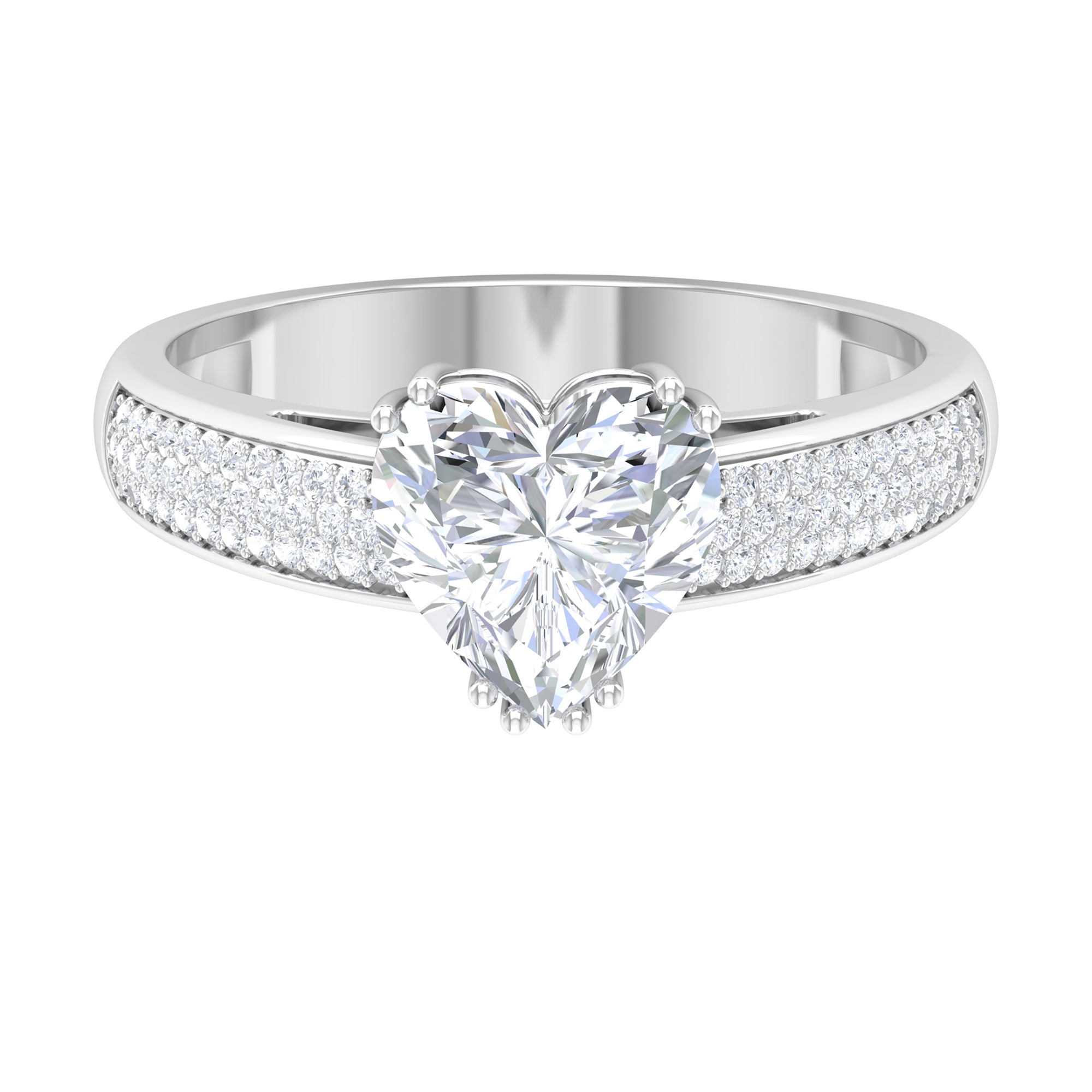 Rosec Jewels-2.5 CT Double Prong Set Moissanite Solitaire Ring with Pave Set Side Stones