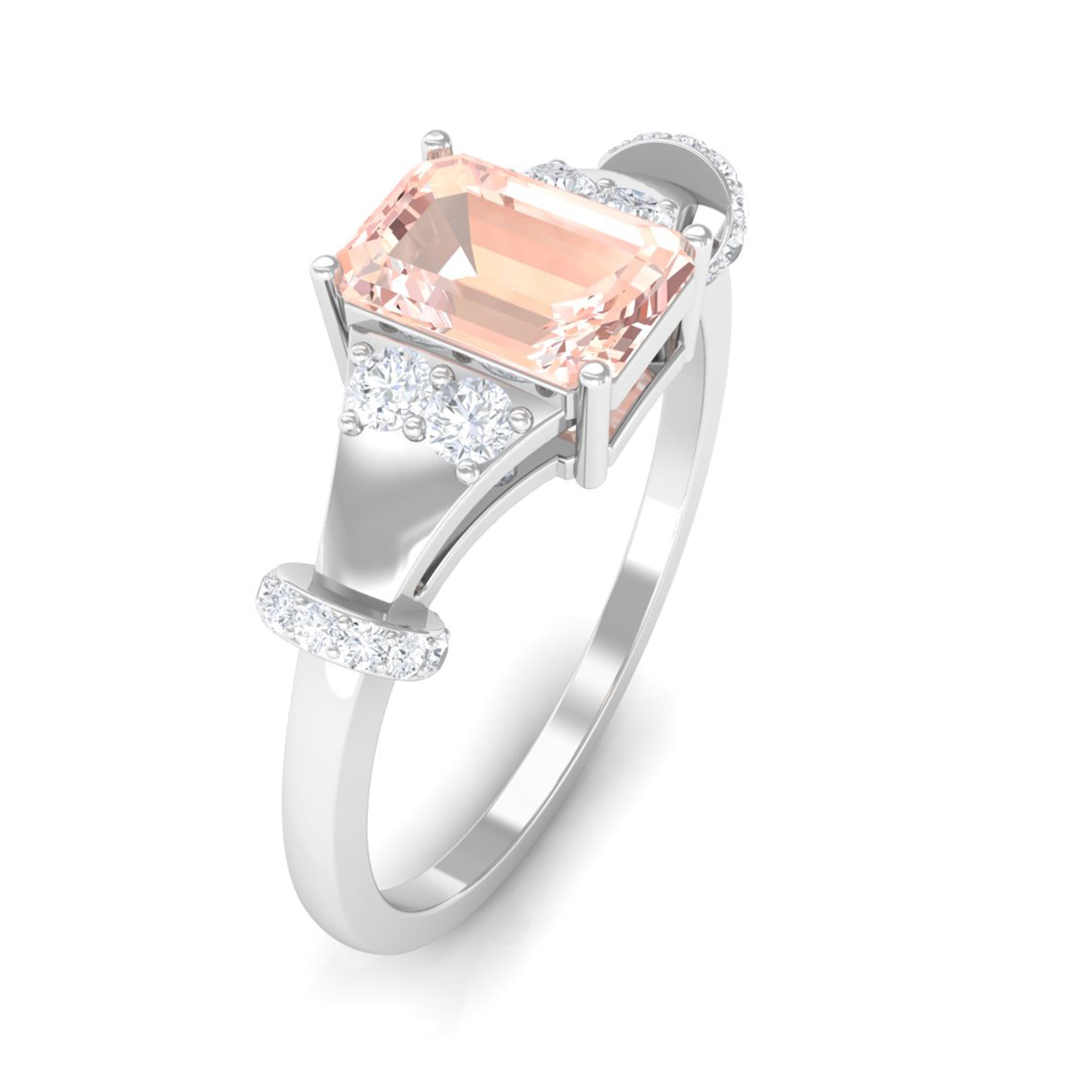 Rosec Jewels-1.25 Ct Designer Morganite and Diamond Engagement Ring