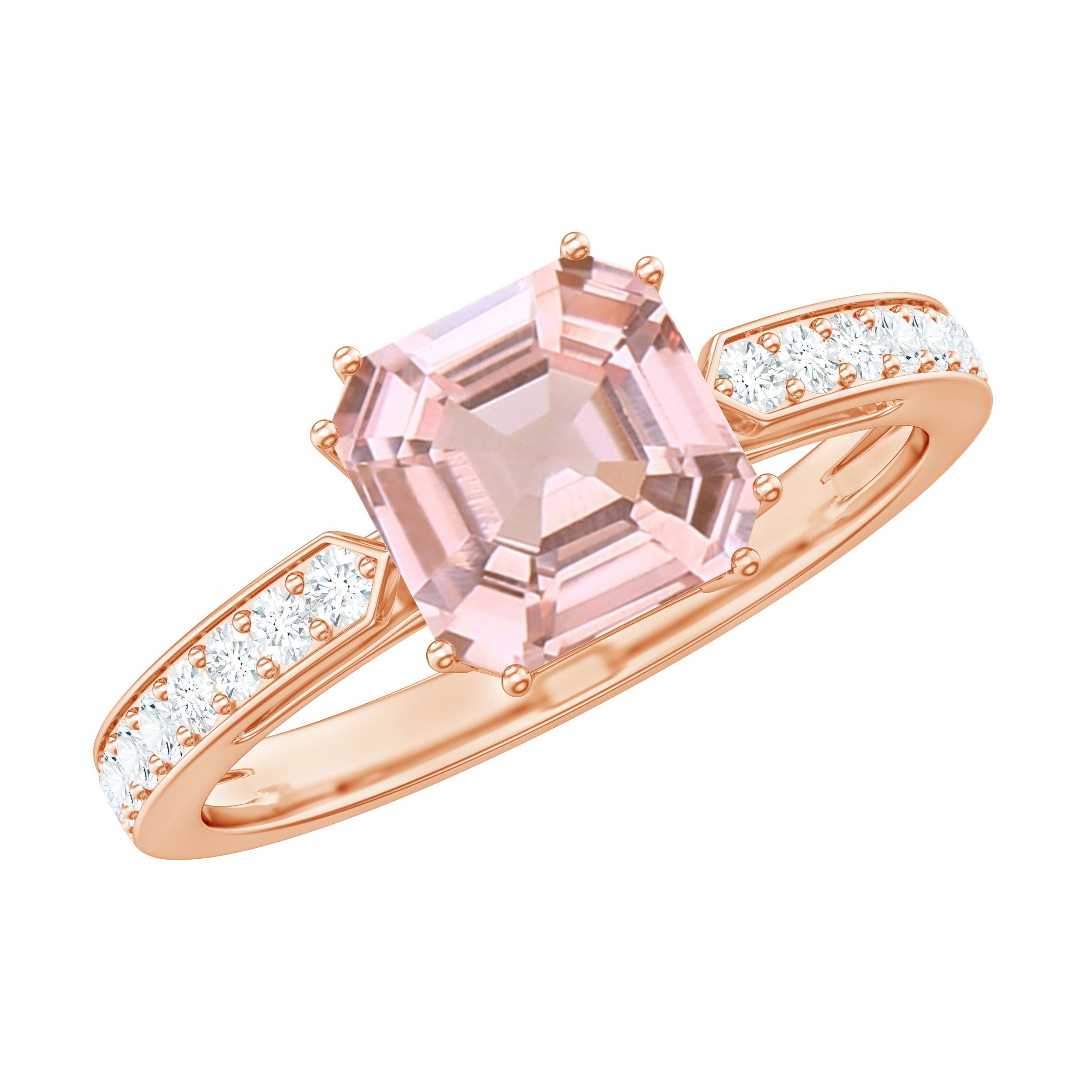 Rosec Jewels-Asscher Morganite Solitaire Engagement Ring with Diamond