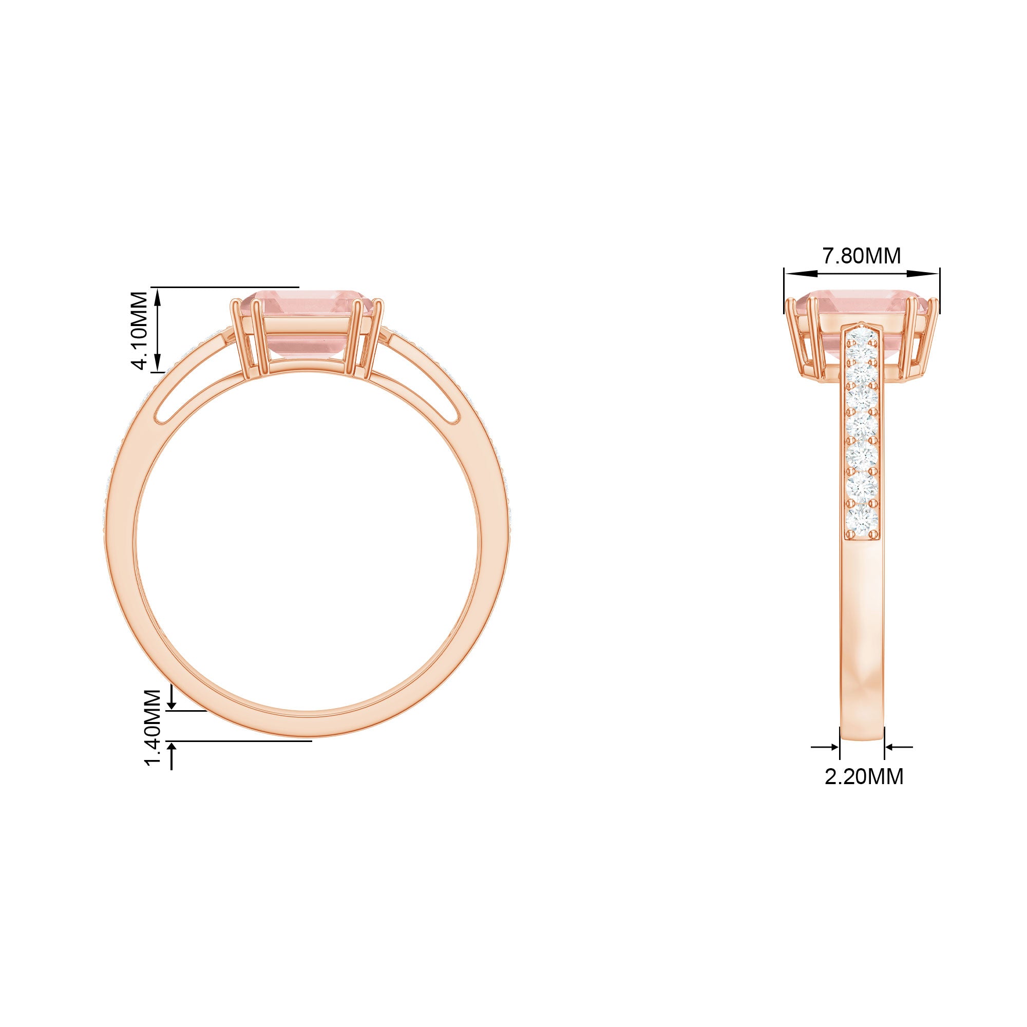 Rosec Jewels-Asscher Morganite Solitaire Engagement Ring with Diamond