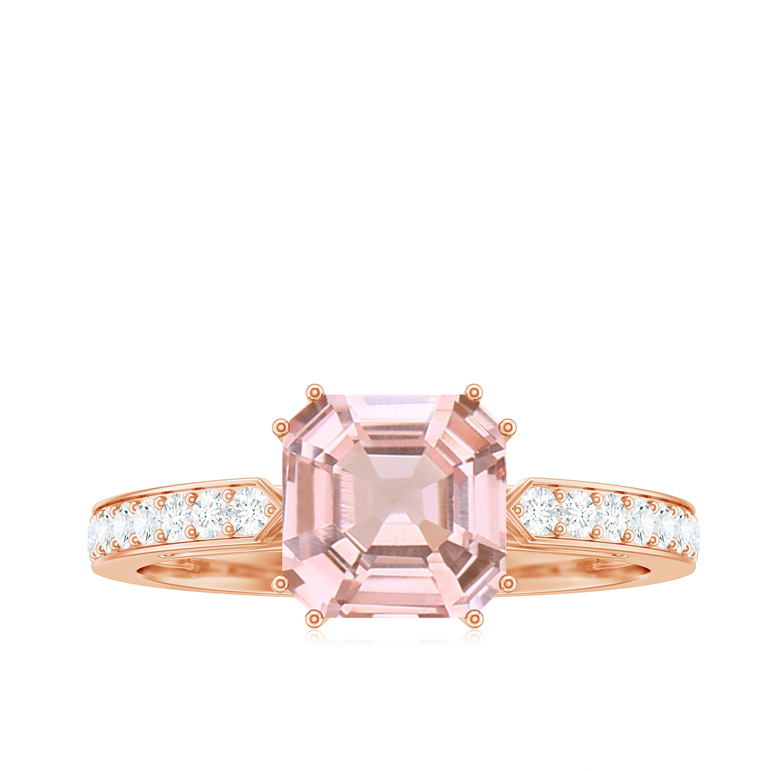 Rosec Jewels-Asscher Morganite Solitaire Engagement Ring with Diamond