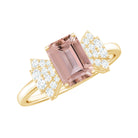 Rosec Jewels-Emerald Cut Morganite Solitaire Engagement Ring with Diamond