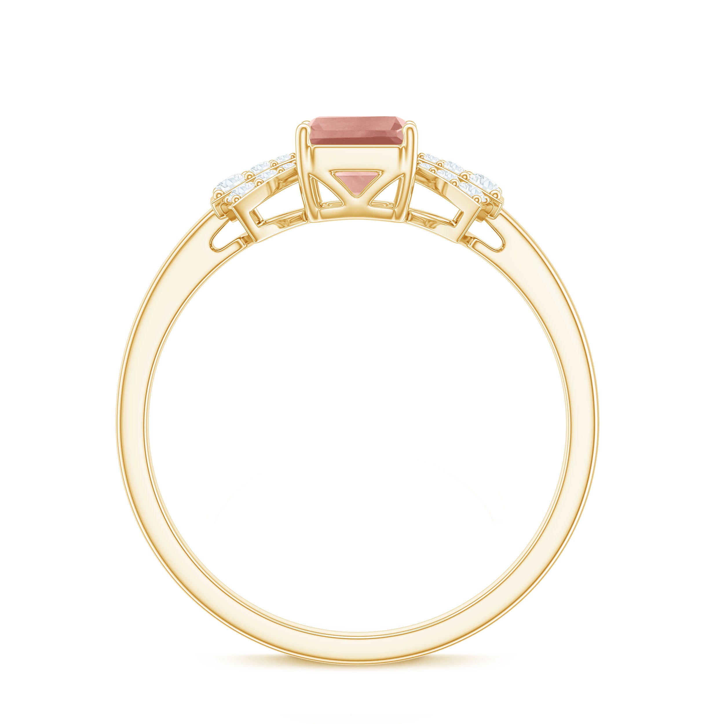 Rosec Jewels-Emerald Cut Morganite Solitaire Engagement Ring with Diamond