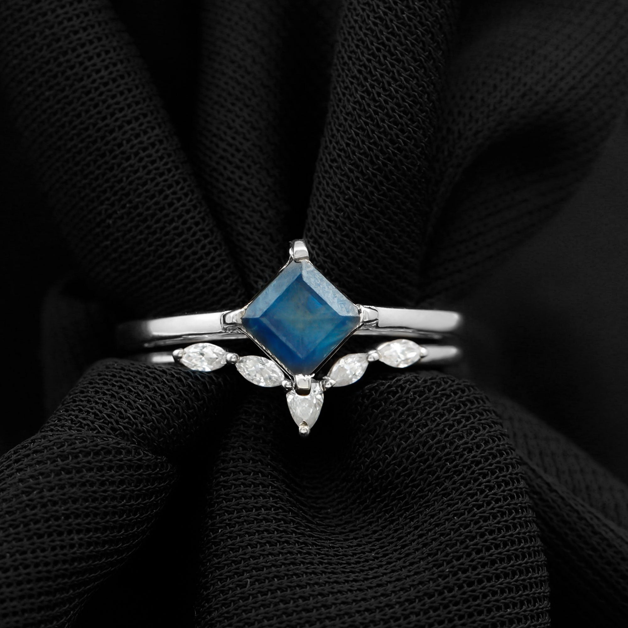 1.25 CT Princess Cut Created Blue Sapphire Solitaire Ring Set with Diamond Lab Created Blue Sapphire - ( AAAA ) - Quality - Rosec Jewels