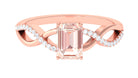 Rosec Jewels-Emerald Cut Morganite Crossover Engagement Ring with Diamond