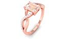 Rosec Jewels-Emerald Cut Morganite Crossover Engagement Ring with Diamond