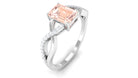 Rosec Jewels-Emerald Cut Morganite Crossover Engagement Ring with Diamond