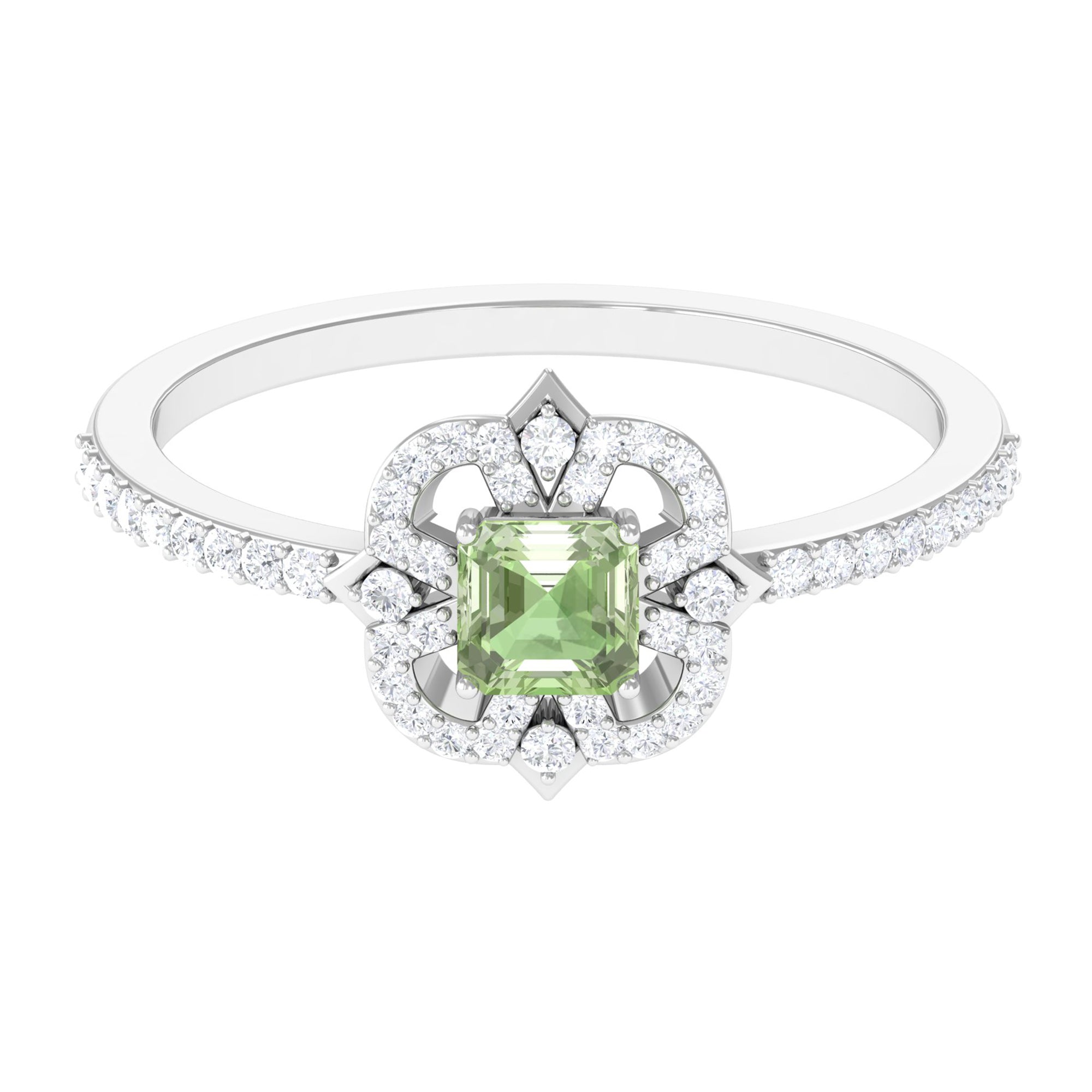 Rosec Jewels-Asscher Cut Created Green Sapphire Statement Engagement Ring with Diamond Halo