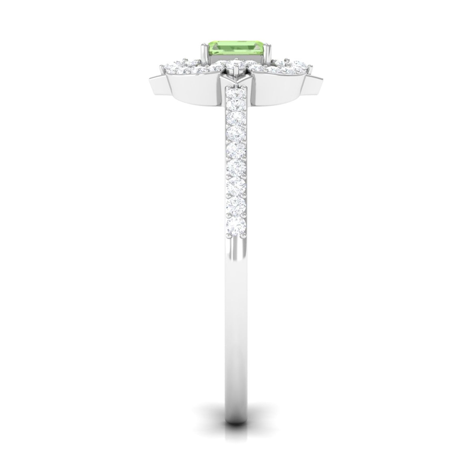 Rosec Jewels-Asscher Cut Created Green Sapphire Statement Engagement Ring with Diamond Halo