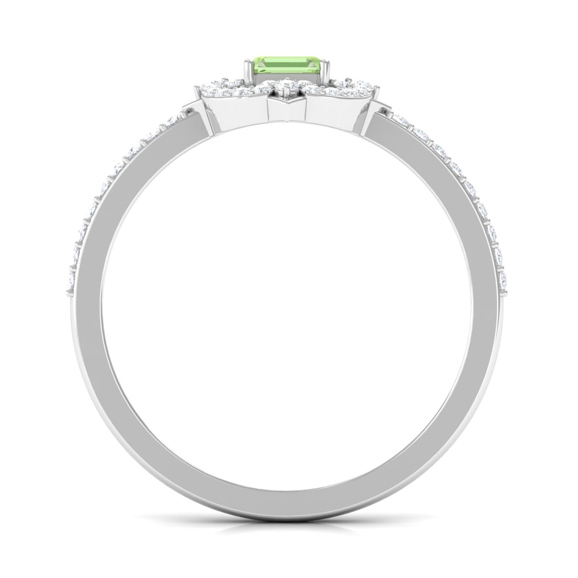 Rosec Jewels-Asscher Cut Created Green Sapphire Statement Engagement Ring with Diamond Halo