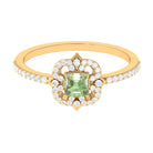 Rosec Jewels-Asscher Cut Created Green Sapphire Statement Engagement Ring with Diamond Halo