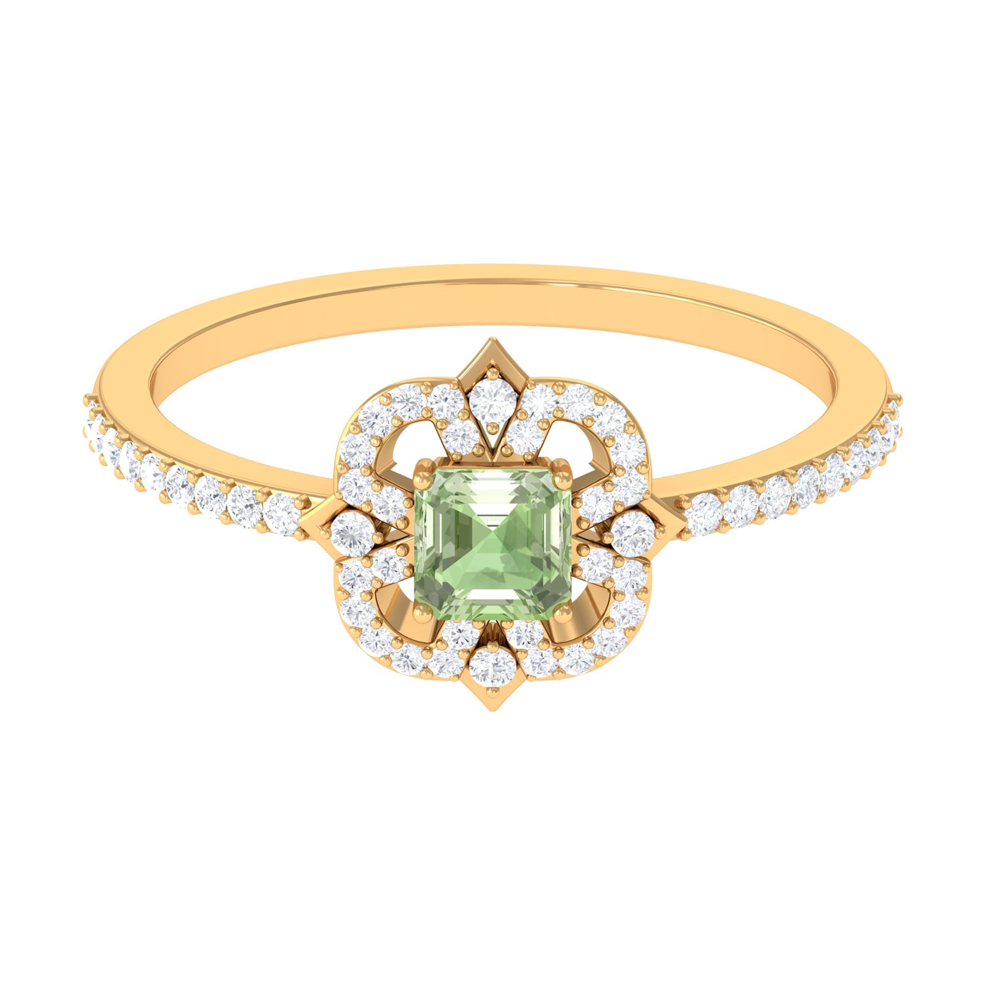 Rosec Jewels-Asscher Cut Created Green Sapphire Statement Engagement Ring with Diamond Halo