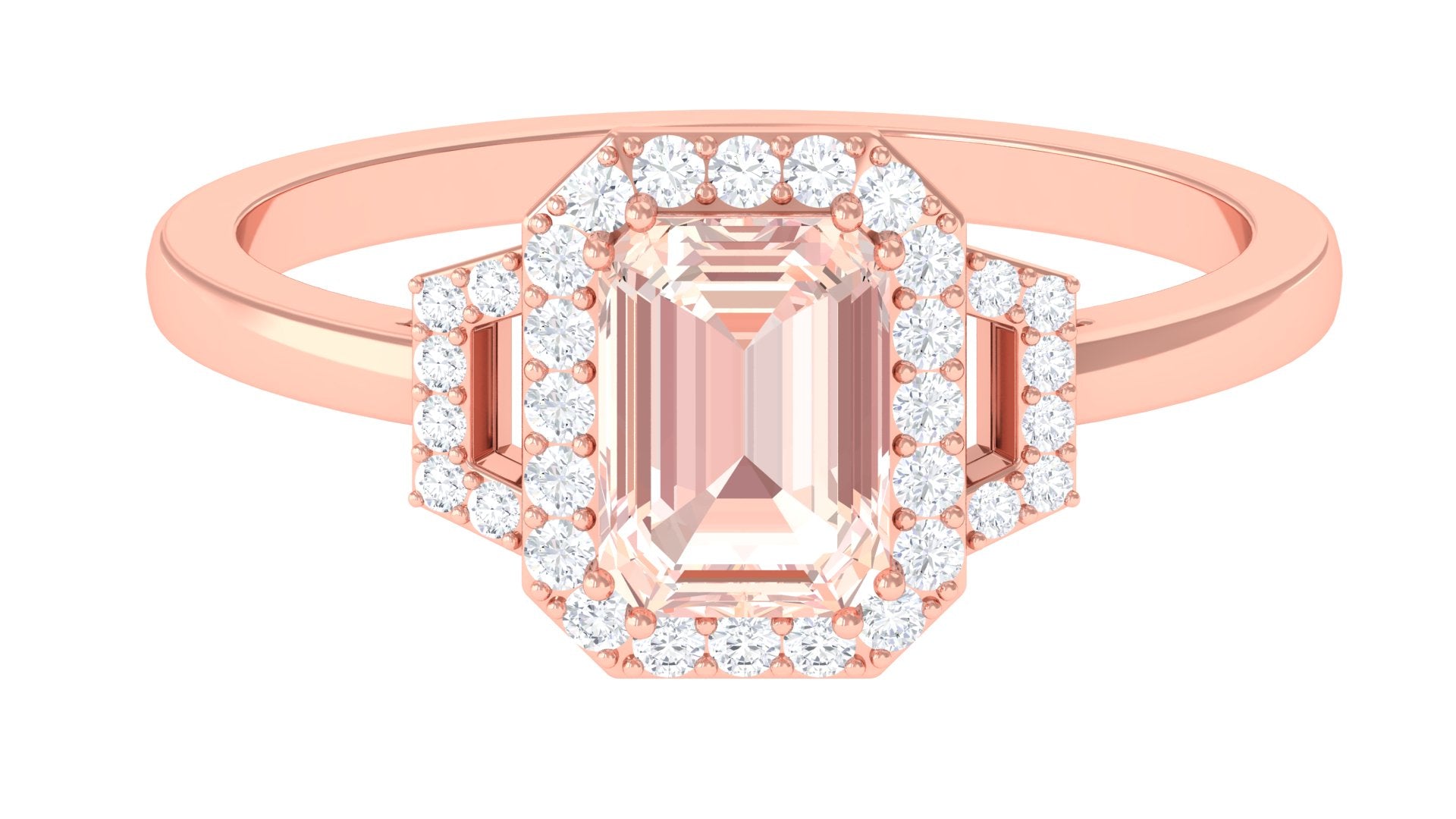 Rosec Jewels-2.25 CT Emerald Cut Morganite Cocktail Engagement Ring with Diamond