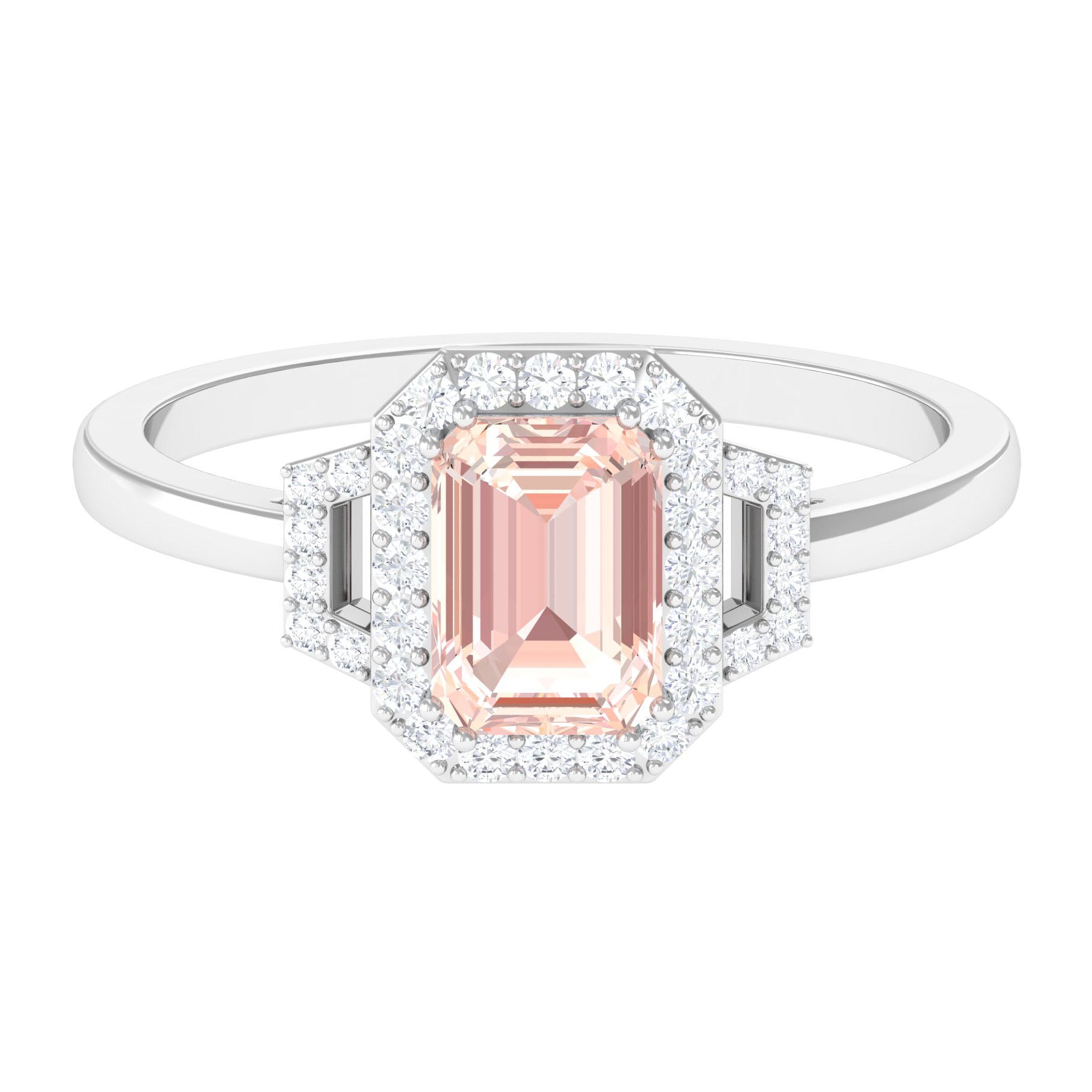 Rosec Jewels-2.25 CT Emerald Cut Morganite Cocktail Engagement Ring with Diamond