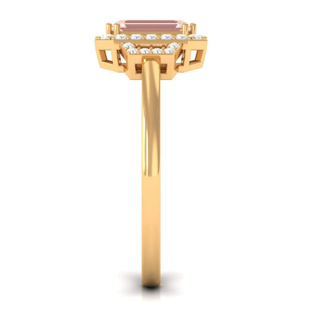 Rosec Jewels-2.25 CT Emerald Cut Morganite Cocktail Engagement Ring with Diamond