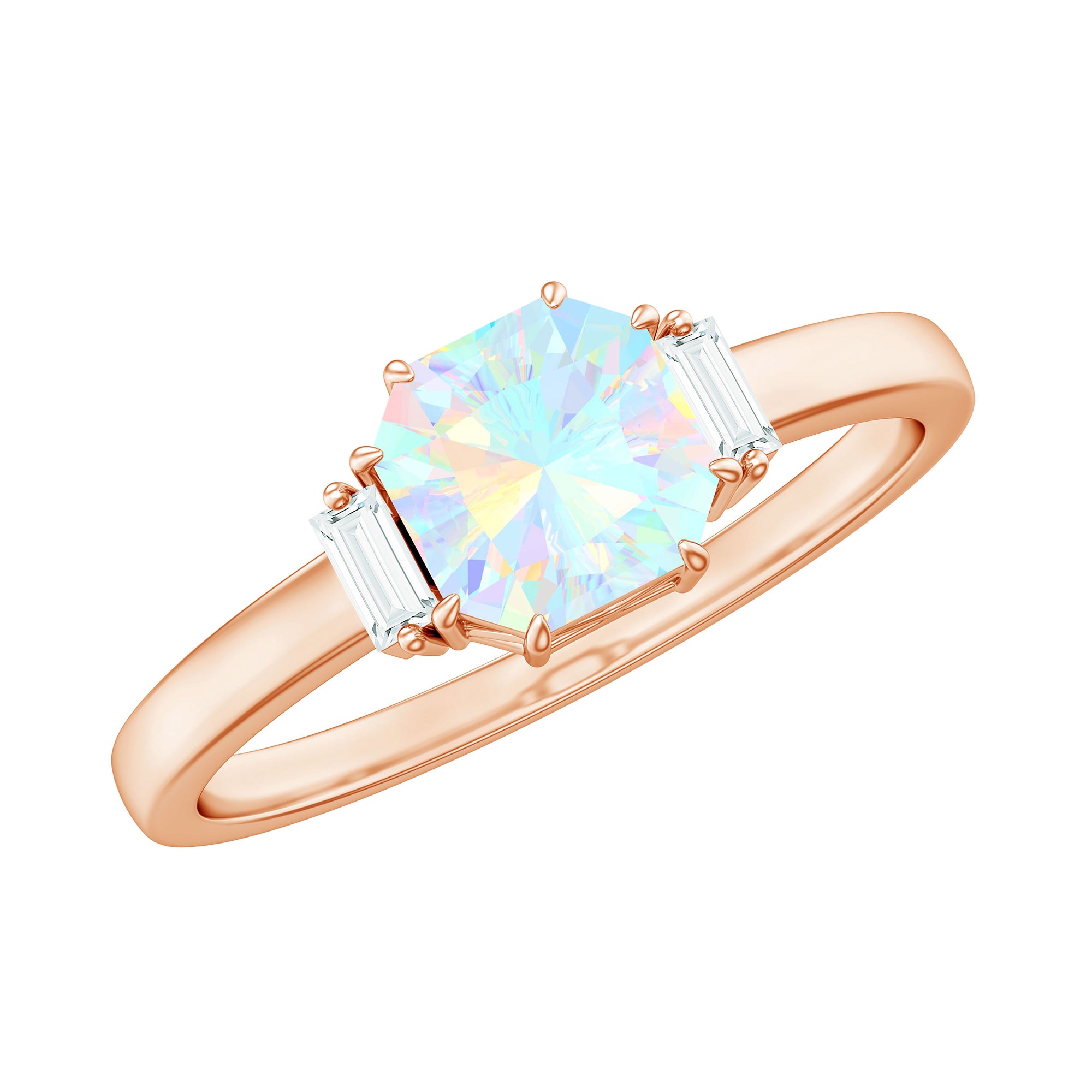 Rosec Jewels-Asscher Cut Solitaire Ethiopian Opal Engagement Ring with Diamond