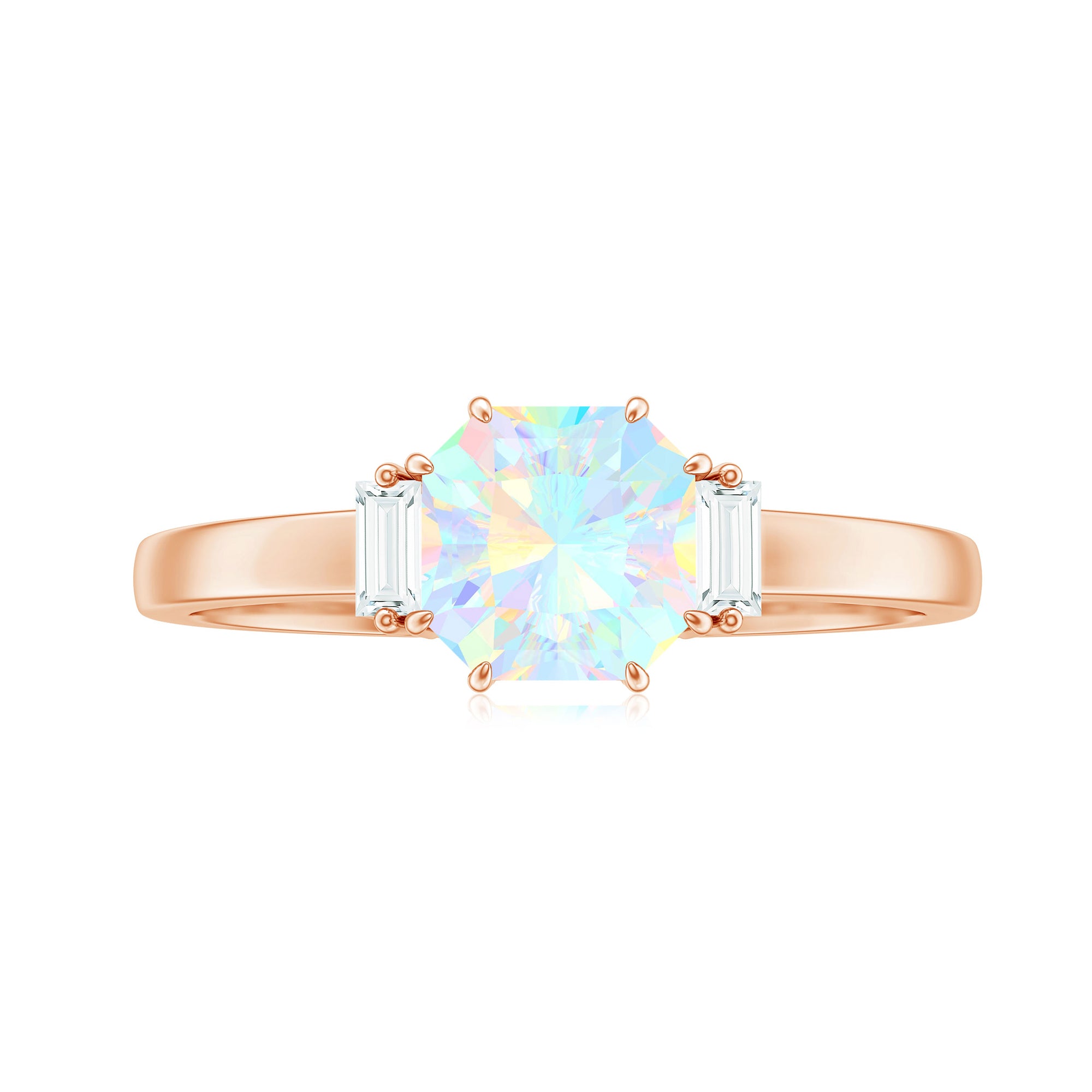 Rosec Jewels-Asscher Cut Solitaire Ethiopian Opal Engagement Ring with Diamond