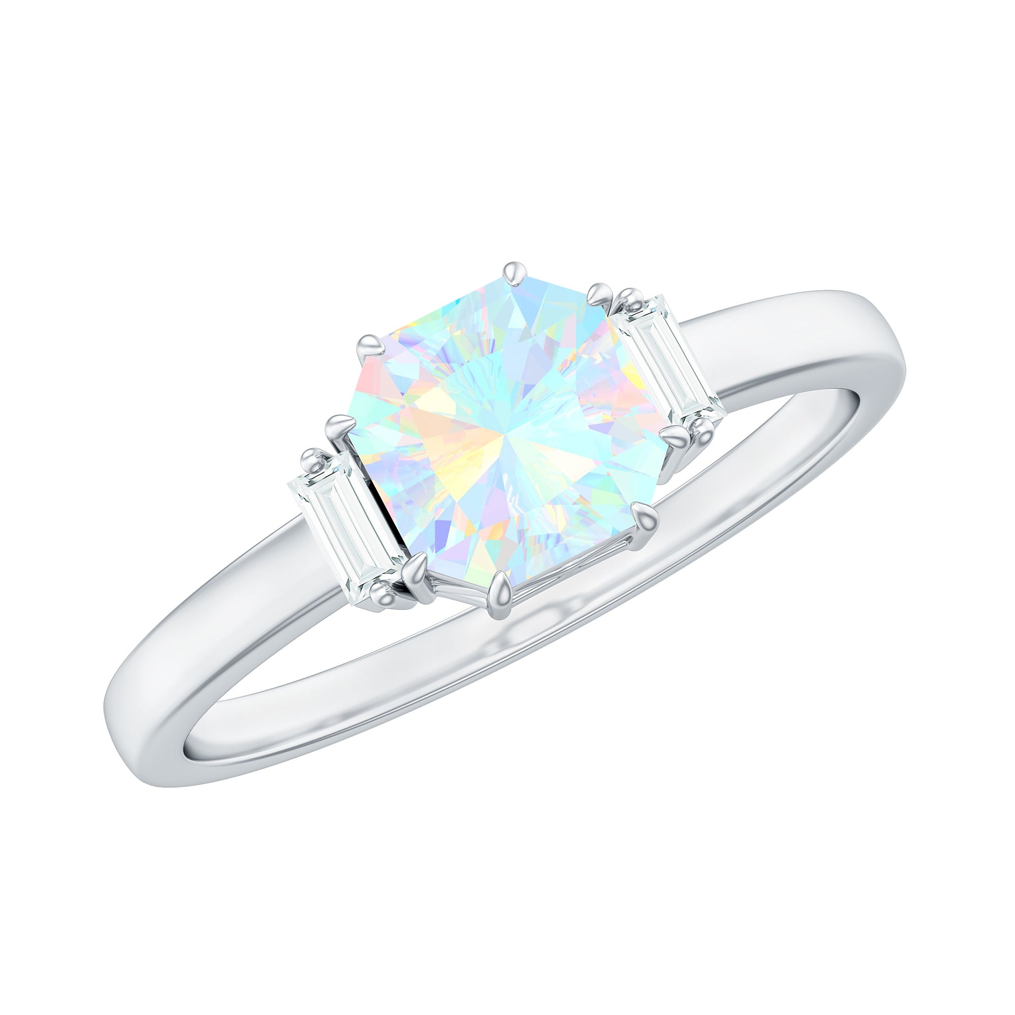 Rosec Jewels-Asscher Cut Solitaire Ethiopian Opal Engagement Ring with Diamond