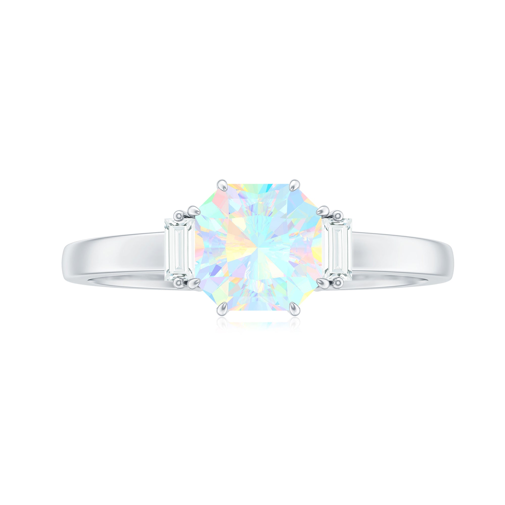 Rosec Jewels-Asscher Cut Solitaire Ethiopian Opal Engagement Ring with Diamond