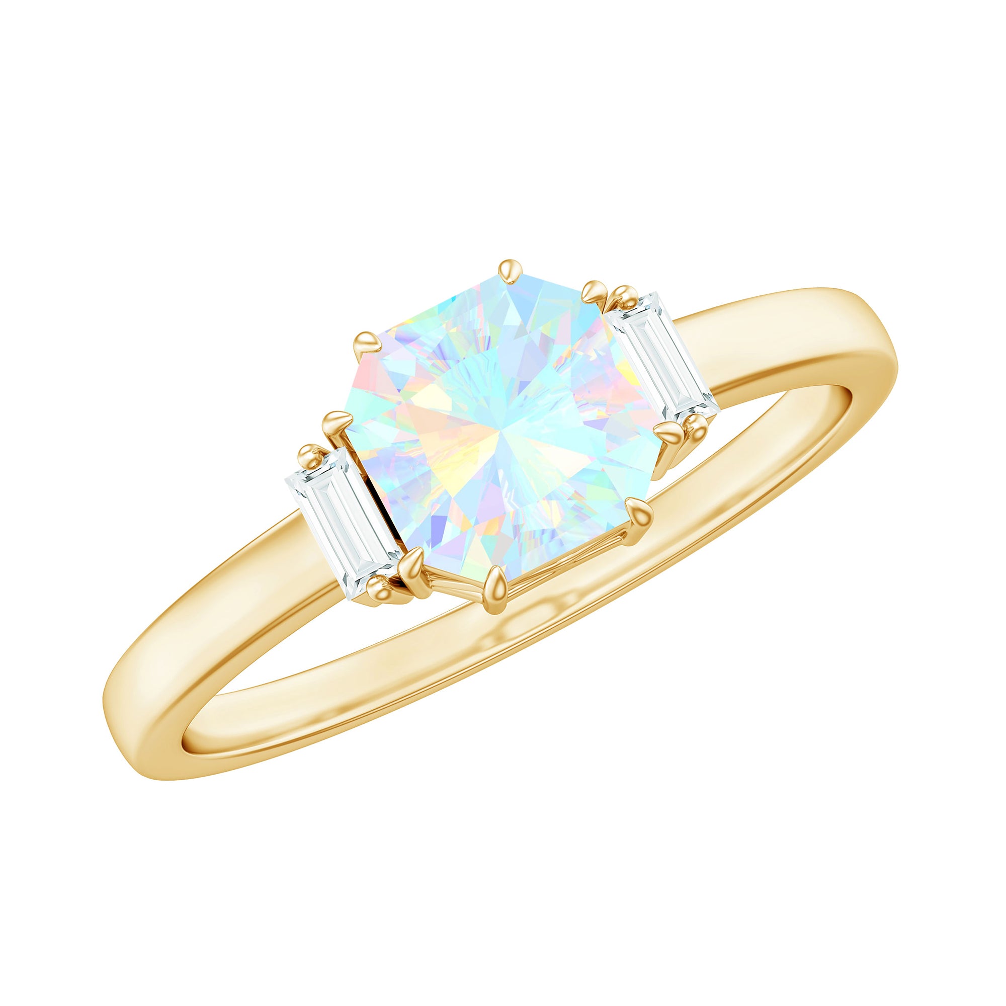 Rosec Jewels-Asscher Cut Solitaire Ethiopian Opal Engagement Ring with Diamond