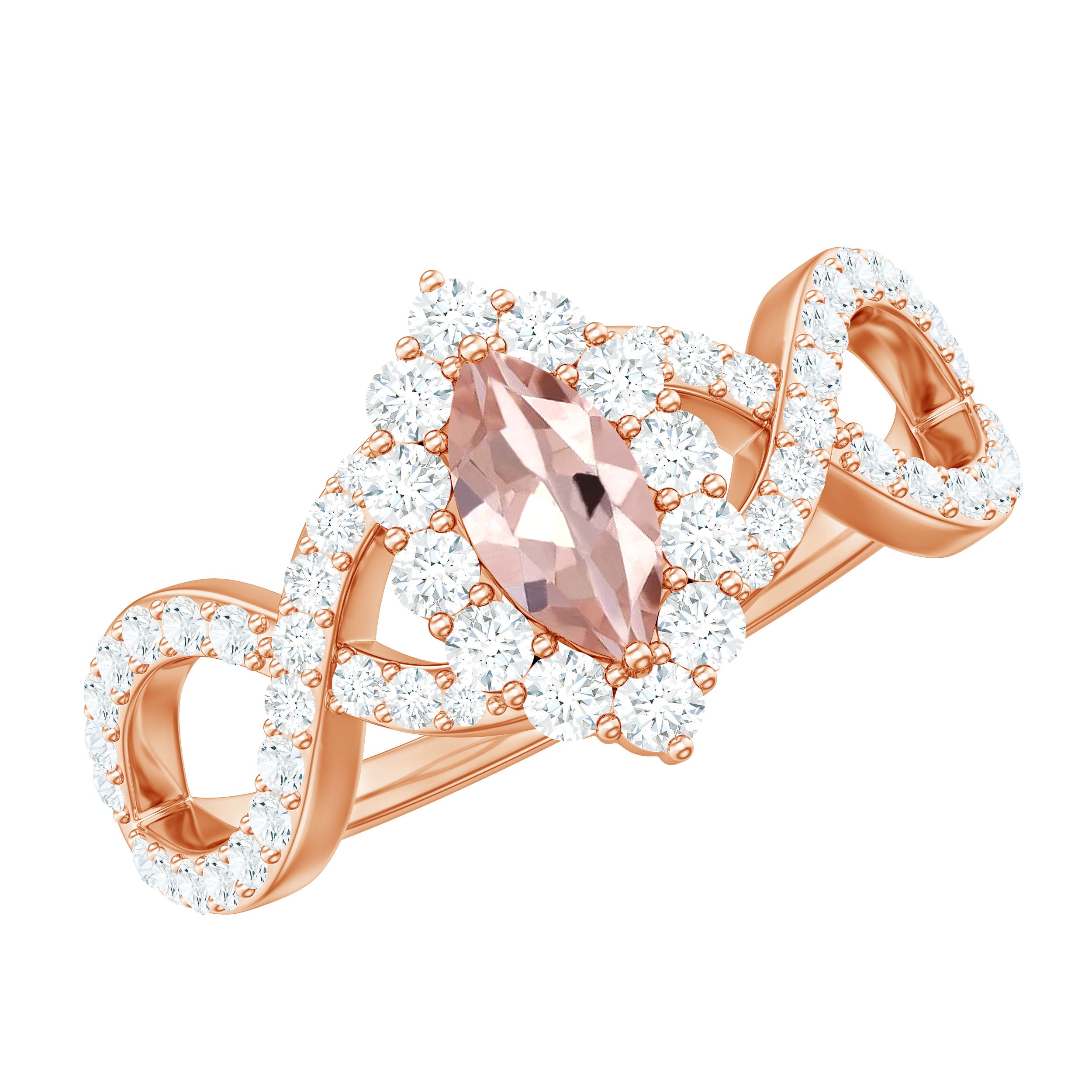 Rosec Jewels-Marquise Morganite Crossover Engagement Ring with Diamond