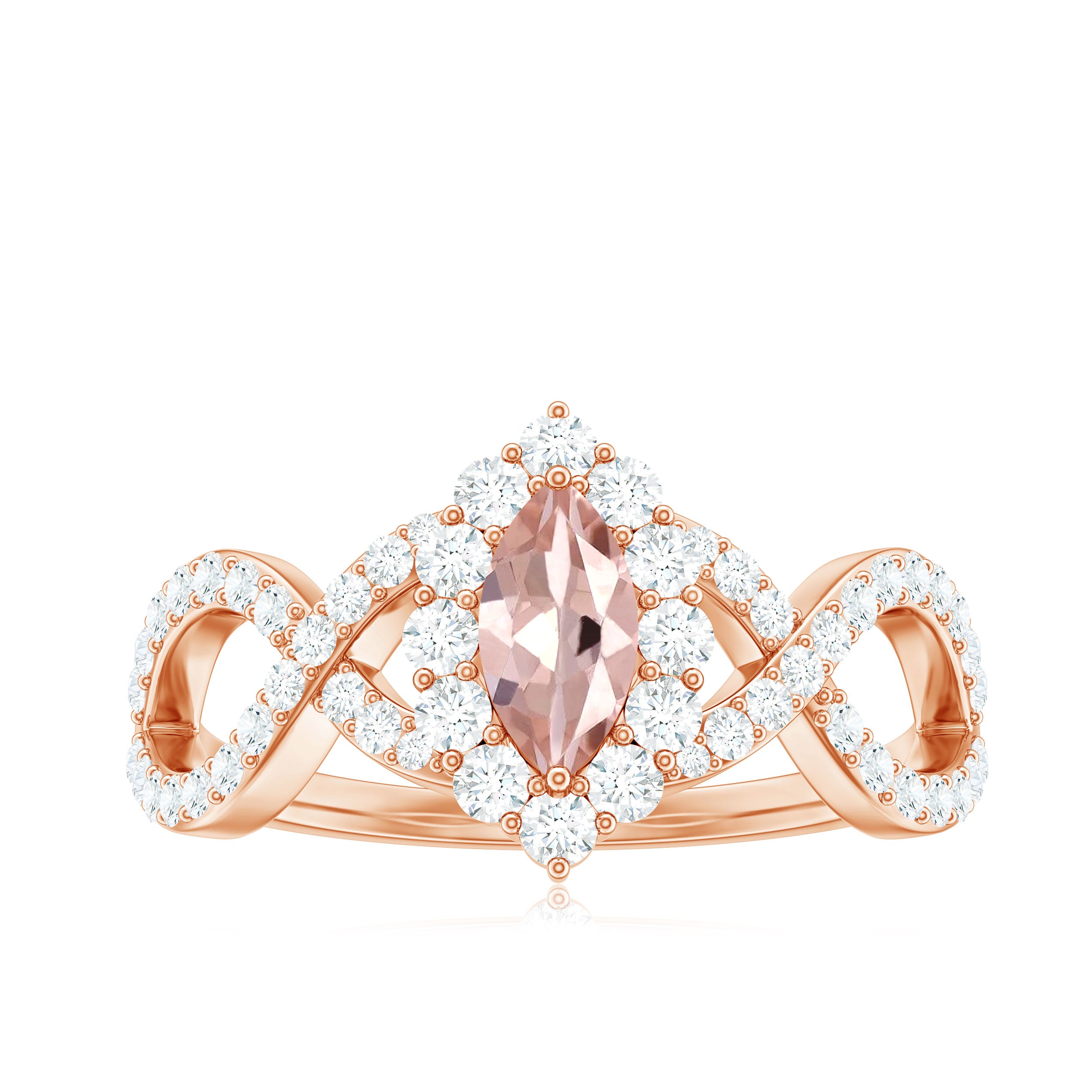 Rosec Jewels-Marquise Morganite Crossover Engagement Ring with Diamond