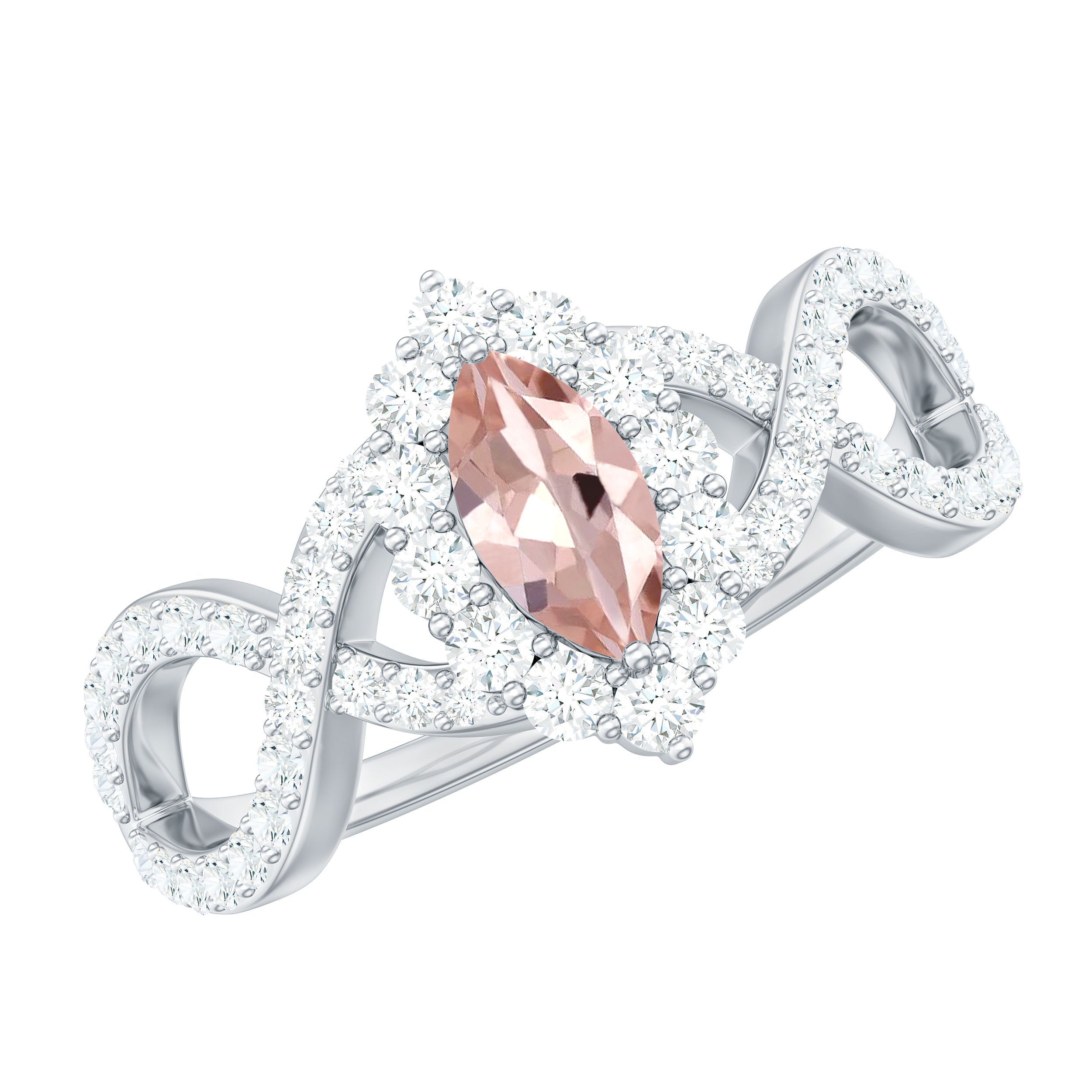 Rosec Jewels-Marquise Morganite Crossover Engagement Ring with Diamond