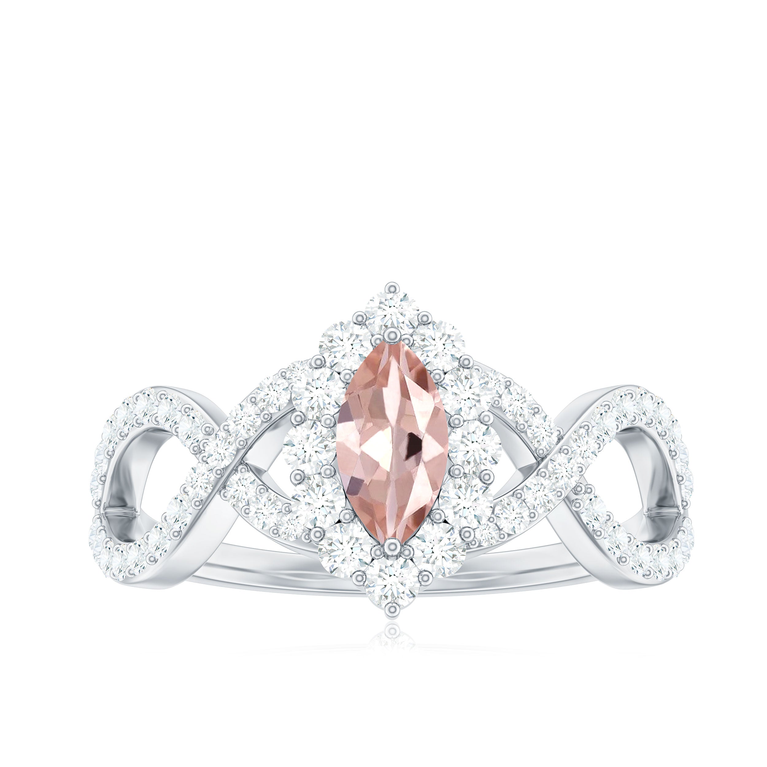 Rosec Jewels-Marquise Morganite Crossover Engagement Ring with Diamond