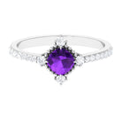 Rosec Jewels-Cushion Amethyst Solitaire Engagement Ring with Diamond Side Stones