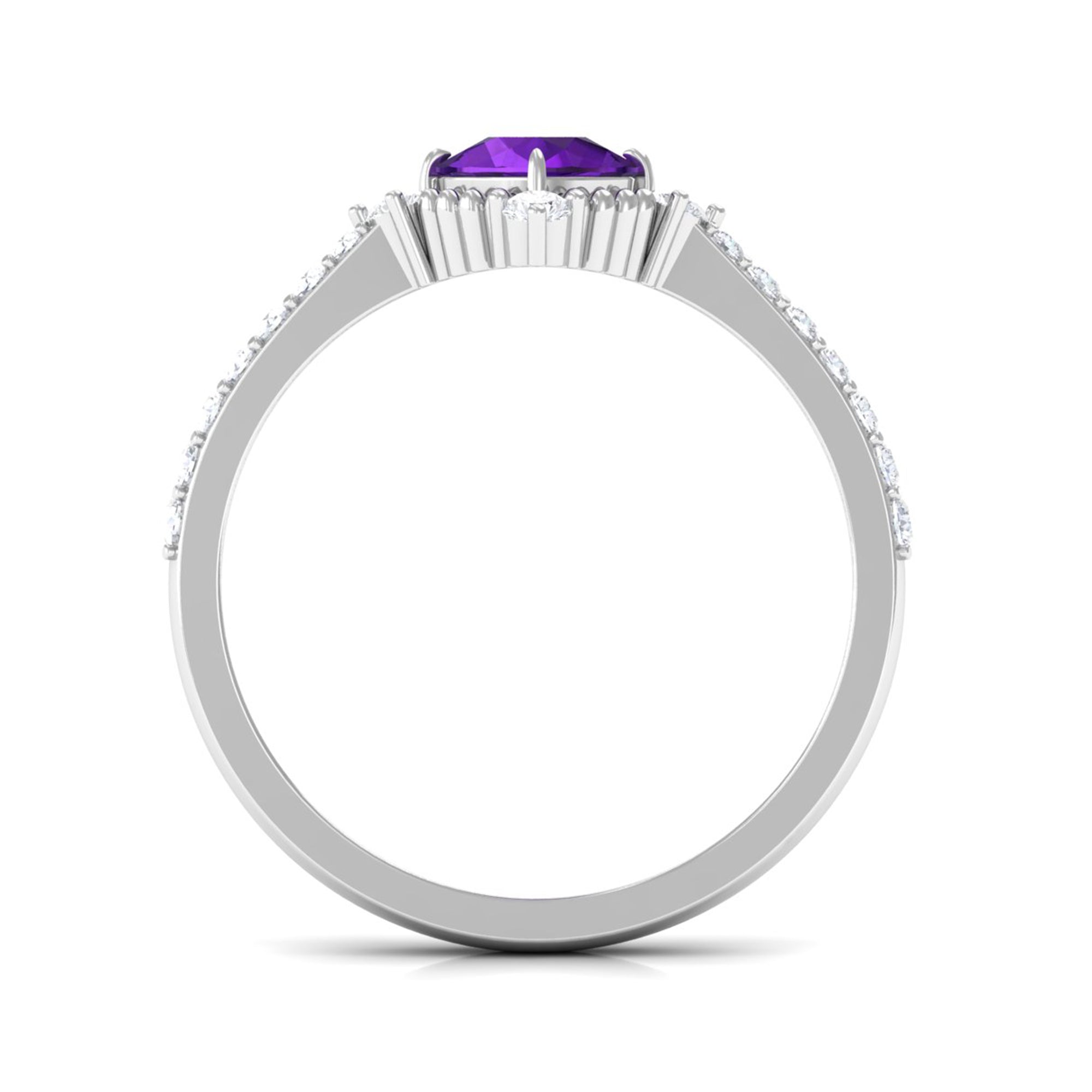 Rosec Jewels-Cushion Amethyst Solitaire Engagement Ring with Diamond Side Stones