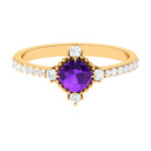 Rosec Jewels-Cushion Amethyst Solitaire Engagement Ring with Diamond Side Stones