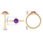 Rosec Jewels-Cushion Amethyst Solitaire Engagement Ring with Diamond Side Stones