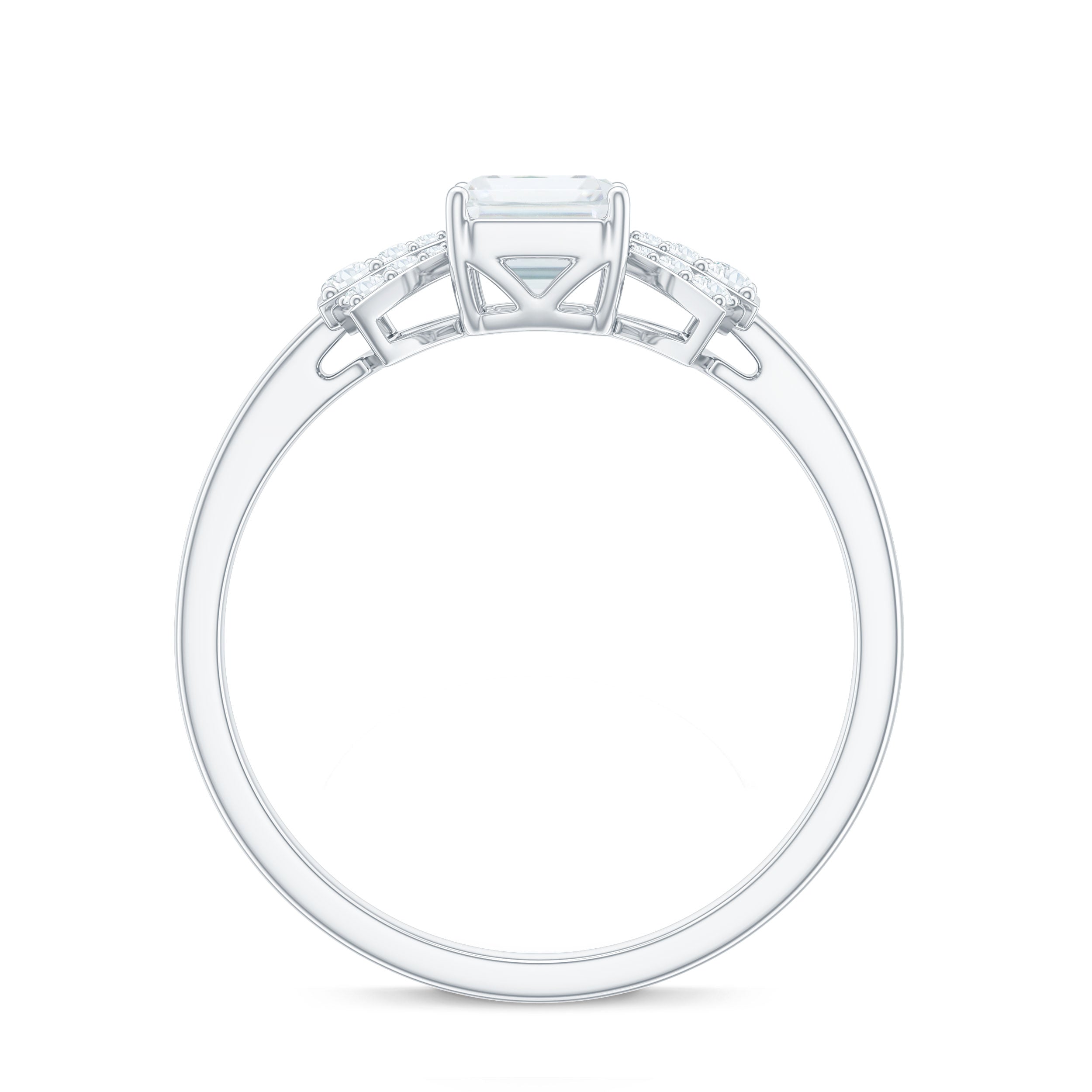 Rosec Jewels-Emerald Cut Moissanite Solitaire Designer Engagement Ring in Gold