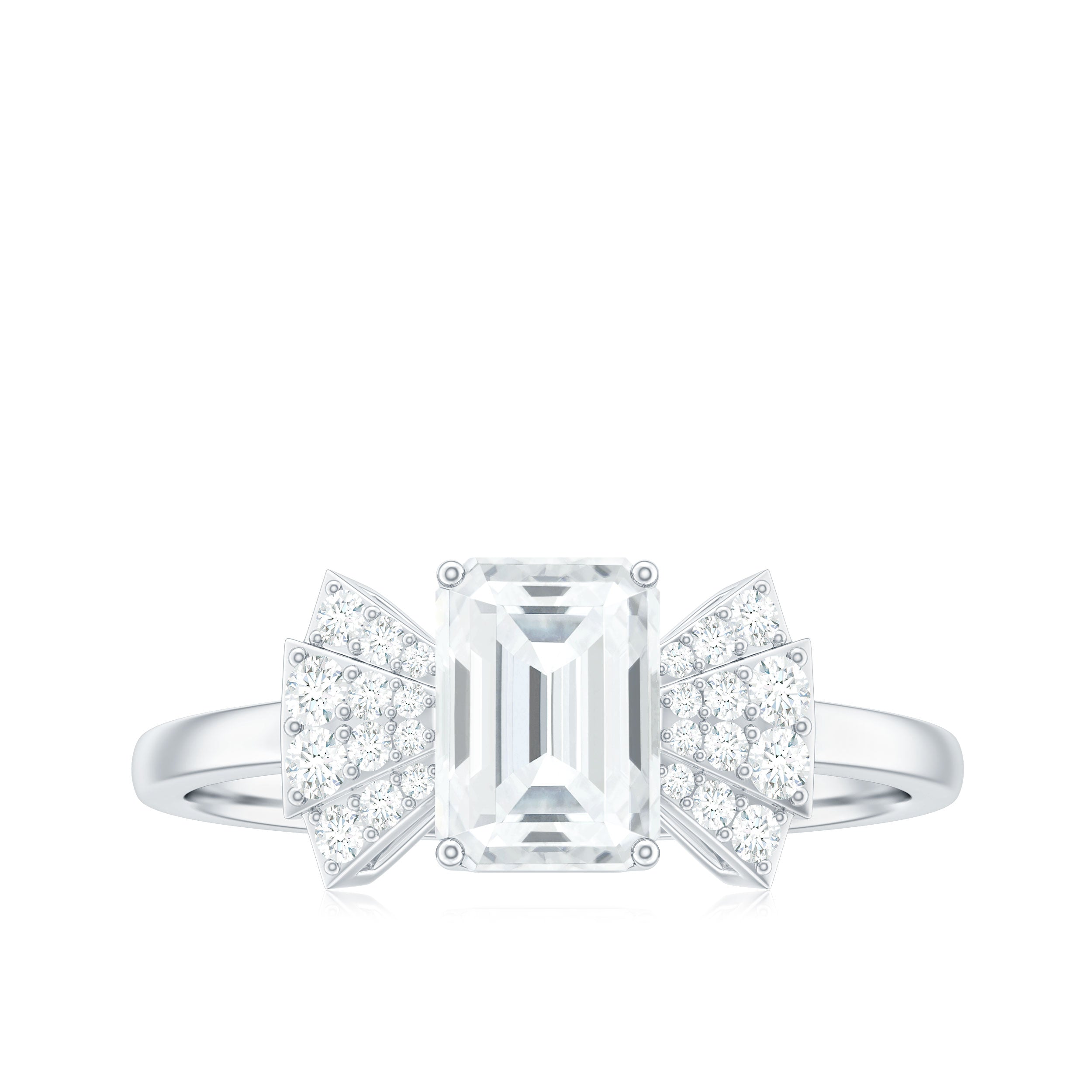 Rosec Jewels-Emerald Cut Moissanite Solitaire Designer Engagement Ring in Gold