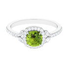 Rosec Jewels-Natural Peridot Halo Engagement Ring with Diamond