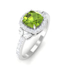 Rosec Jewels-Natural Peridot Halo Engagement Ring with Diamond