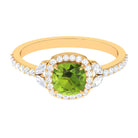 Rosec Jewels-Natural Peridot Halo Engagement Ring with Diamond