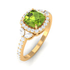 Rosec Jewels-Natural Peridot Halo Engagement Ring with Diamond