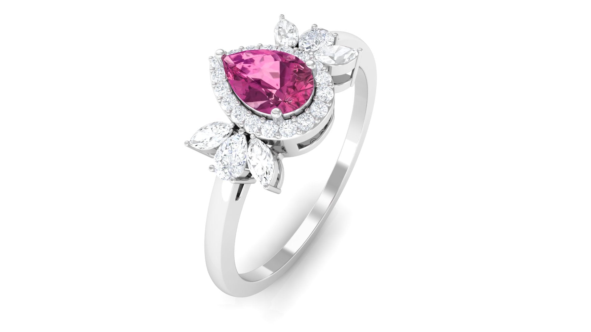 Rosec Jewels-Pink Tourmaline Engagement Ring with Diamond Halo