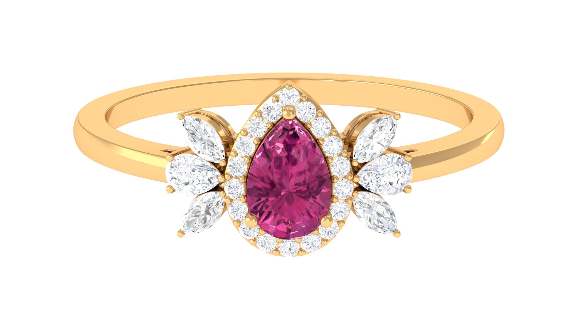 Rosec Jewels-Pink Tourmaline Engagement Ring with Diamond Halo