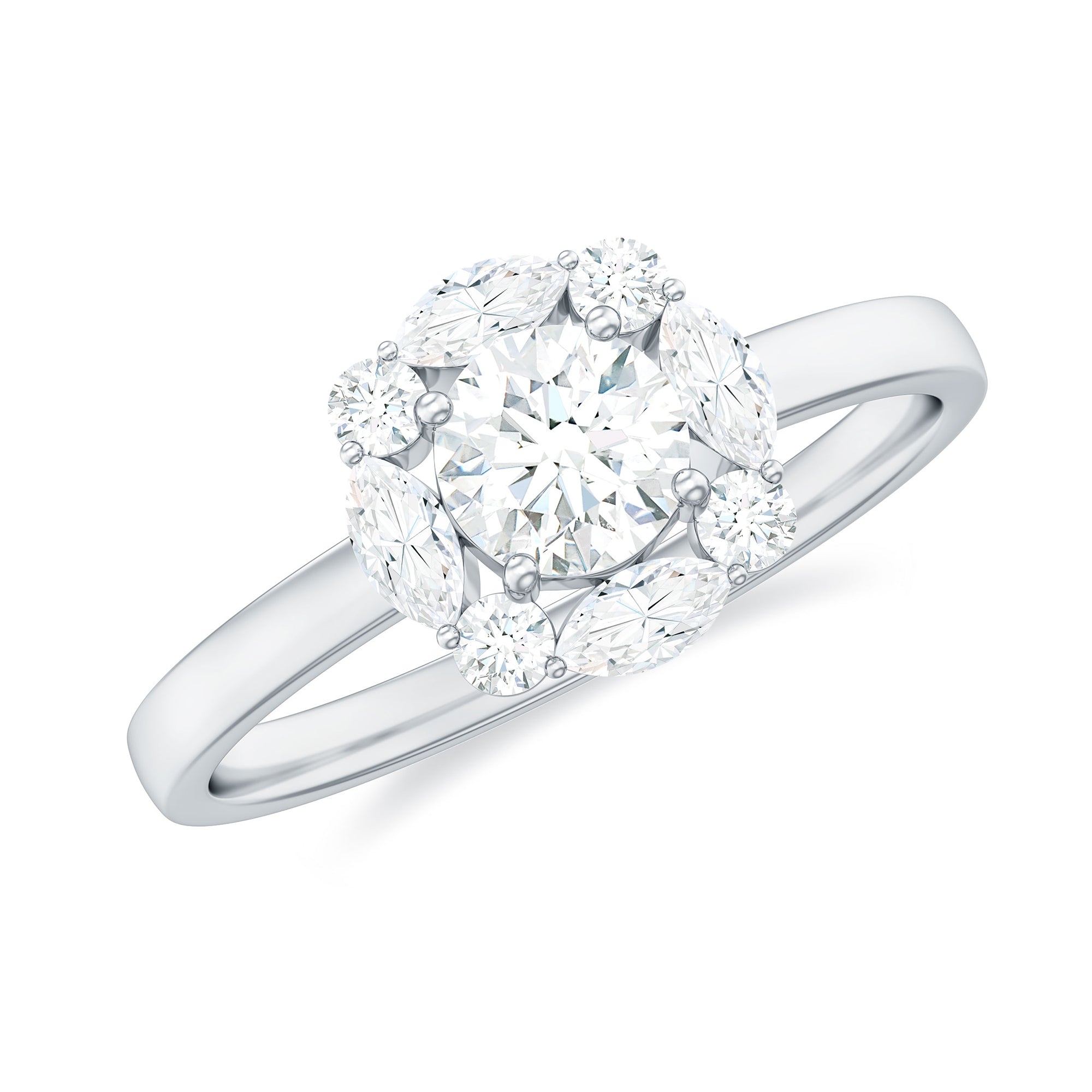 Rosec Jewels-1 CT Round and Marquise Moissanite Minimal Engagement Ring in Prong Setting